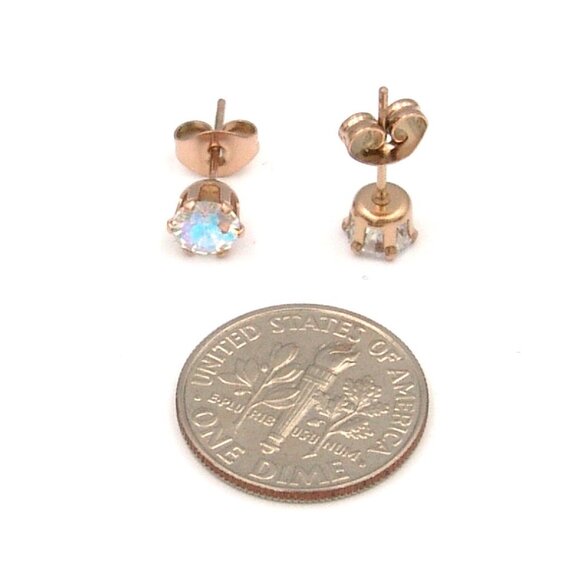 Rose Gold PVD Stud Earrings Aurora Borealis Surgical Steel 5mm Carded - Picture 4 of 4